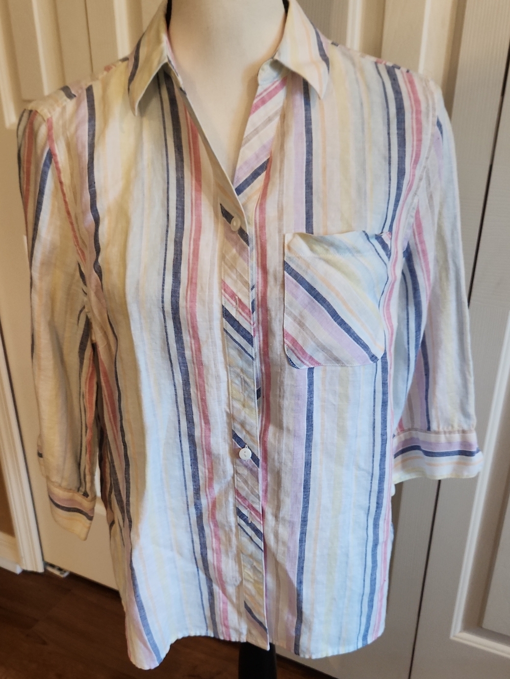 Chico's Pastel Multi-Striped Button-Down Shirt